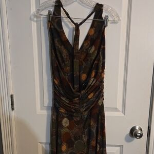 Jones New York Brown and Orange Patterned Midi Dress